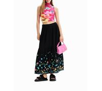 Desigual Falda maxi flores de mujer. Negro 38/S