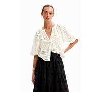 Desigual Julieta - Blusa gitana de corte blanco roto 24SWBW27, blanco, XS