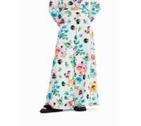 Desigual Pantalón maxi flores desenfocadas de mujer. Blanco 36/XS