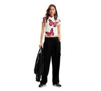 Desigual Camiseta de Manga Corta de Punto para Mujer, Blanco, L