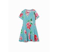 Desigual Vestido corto canalé flores. Azul 3-4 Años
