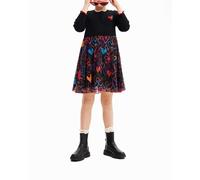 Desigual Vestido corto combinado corazones de niña. Negro 8 Años/7-8