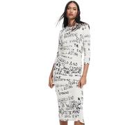 Desigual Vestido de Punto de Manga Larga para Mujer, Blanco, Large
