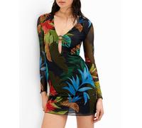 Desigual Vestido mini tul tropical de mujer. Azul marino 40/M