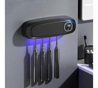 Desinfectante de cepillo de dientes UV, soporte para cepillo de dientes para montaje en pared, esterilización y temporización, con 4 ranuras para cepillo eléctrico, función de secado, carga 3000 mAh,