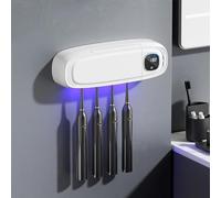 Desinfectante de cepillo de dientes UV, soporte para cepillo de dientes para montaje en pared, esterilización y temporización, con 4 ranuras para cepillo eléctrico, función de secado, carga 3000 mAh,