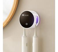 Desinfectante de cepillos de dientes UV, soporte para cepillos de dientes montado en la pared con 2 ranuras para cepillos eléctricos, esterilización y sincronización y funciones de secado para niños y