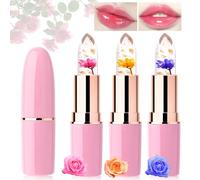 Desing Wish 3 Piezas Flor Pintalabios Magico Labial Cambia Color PH Labiales Barra de Labios Permanente Bálsamo Labial Hidratante Lip Tint Gloss Brillo Labios Lapiz Kit Maquillaje Regalo Mujeres Niña
