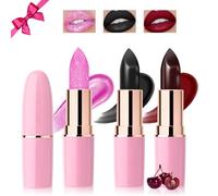 Desing Wish 3 Piezas Negro Pintalabios Glitter Magico Labial Cambia Color PH Pintalabios Labiales Barra Labios Permanente Bálsamo Labial Hidratante Lip Tint Gloss Lapiz Kit Maquillaje Regalo Mujeres