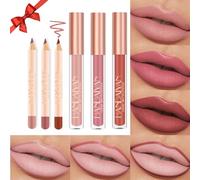 Desing Wish 6 Piezas Pintalabios Permanente Perfilador Labios Rojo Rosa Brillo Barra de Labios Labiales Mate Larga Duracion Labial Delineador Labios Lip Tint Lip Liner Kit Maquillaje Mujer Regalo