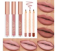Desing Wish 6 Piezas Pintalabios Permanente Perfilador Labios Rojo Rosa Brillo Barra de Labios Labiales Mate Larga Duracion Labial Delineador Labios Lip Tint Lip Liner Kit Maquillaje Mujer Regalo