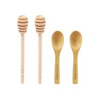 DESIOLE - 4 palitos de madera para miel, peine de miel de 6.3 pulgadas, mini cuchara agitadora para tarro, dispensar llovizna, fiesta de boda