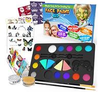 Desire Deluxe Kit Pinturas Cara y Cuerpo para Niños y Niñas con Paleta Amplia de Colores, Juego de Pinceles, Tatuajes Temporales, Esponjas Maquillaje, Purpurinas y Plantillas