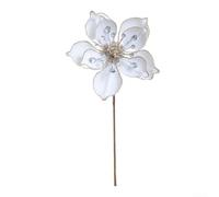 Desiumite Adorno decorativo de flores de magnolia para colgar en el árbol, con tallo flexible, pieza de exhibición interior hecha de material acrílico de franela para decoración del hogar (blanco)