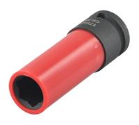 Desiumite Casquillo de tuerca de 17 mm, diseño de roseta de 6 puntos para enchufe de impacto, cabeza cuadrada de 1/2 pulgada, longitud de 87 mm con cubierta protectora de plástico