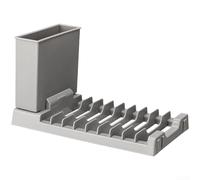 Desiumite Escurreplatos plegable con soporte para palillos, organizador de cocina de plástico PP con drenaje integrado para platos, cuencos, utensilios y almacenamiento de montaje en pared (gris)