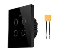 Desiumite Interruptor de luz inteligente WiFi de 4 bandas, panel de pared táctil compatible con la aplicación Tuya Smart Life y Alexa, no requiere cable neutro con condensador, templado (negro)