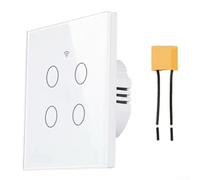 Desiumite Interruptor de luz inteligente WiFi de 4 bandas, panel de pared táctil compatible con la aplicación Tuya Smart Life y Alexa, no requiere cable neutro con condensador, templado (blanco)