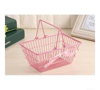 Desiumite Mini cesta de almacenamiento de alambre de hierro para escritorio, organizador decorativo con asa de cinta para cosméticos, joyas y artículos diversos, carrito de flores pequeño para el