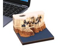 Desk Calendar, 3d Art Planner, Detailed Artistic Scenes Carved into Layered Paper with Led Light 3.54x3.54x1.97 Inches, Paper Carving Memo, Daily Organizer for Students, School, Family