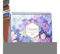 Desk Calendar, Aesthetic Spiral Bound Desktop Planner, Floral Design, 9.84x10.04x0.63 inches Sturdy Easy for Scheduling and Organization, Monthly Calendar,School, Offices, Home