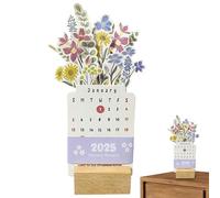 Desk Calendar - Calendar 2025 | 2025 Month To View Desktop Planner | Calendar Bloomy Flowers With Wooden Base Small Calendar for School Officce Home 2025