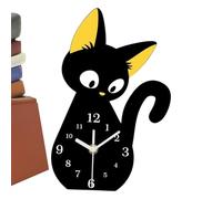 Desk Clock - Black Cat Shape, Analog Non-Ticking Timepiece, Shelf Decor