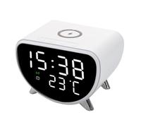Desk Clock with Wireless Charging - Desk LED Alarm Clock with Temperature Meter,15W Fast Wireless Charger Station, Sleep Timer for Bedroom, Desk