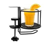 Desk Cup Holder - Clip On Clamp Drink Holder for Space Saving Storage | ABS Flexible with Metal Screw Grip Hook Design, 2 In 1 Headphone Hanger Mount for Office Bedside Couch Classroom