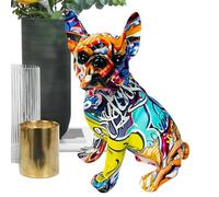 Desk Dog Statue, Table Standing Colored Graffiti Bulldog Resin Figurine, Desktop Ornament, Aesthetic Animal Puppy Statue for Table Bedroom Shelf Bookshelves Lockers