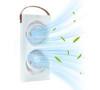 Desk Fan, 3 Speed Double Head Desktop Air Cooler, 6.1x2.17x12.2 Inches 1200mAh Battery Operated Electric Table Fan, Portable Cooling Supply for Dorm, School, Camping, Beach, Hot Weather Picnic
