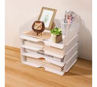 Desk File Organizer PP Stackable 4 Tier Paper Organizer Letter Tray Desktop Storage Box for Office School Home White