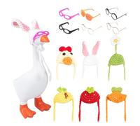 Desk Geese Outfits, 6 Piece Geese Statue Knitting Hats with Sunglasses, 5.91x3.94 Inches Figurine Accessories, Decor for Mantel, Bedroom, Living Room, Centerpiece, Shelf Display