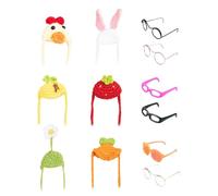 Desk Geese Outfits, Knitted Hats with Sunglasses, Geese Statue Accessories, Decorative Figurine Hats, Living Room Mantel Centerpiece, Bedroom Shelf Display 5.91x3.94 Inches