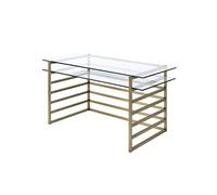 Desk in Antique Gold Clear Glass Luxurious Glass Countertop Combined with Antique Gold Finish Base Craft Desk Study Desk with Storage