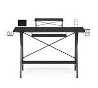 Desk with Shelves Small Desk Office Desk 47" Table with PC Stand Shelf Keyboard Stand Power Strip with USB Cup Holder Headphone Hook Home Office Desk Gamer Desk Writing Table Carbon Fi