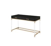 Desk with Shelves The Metal Frame Is Topped with A Rectangular Table Top In A Rich Black That Offer Modern Appearance and Writing Space Built-in USB Port Writing Desk Black Gold Finish Study Desk S