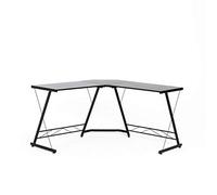 Desk with Shelves Workstations for Home Office L Shape Computer Desk Study Writing Desk for Home Office Gaming Table Black Metal Frame Black Study Desk with Storage