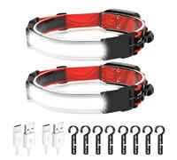 Deskium 2 faros delanteros recargables por USB, faro COB de camping con haz ancho, lámpara de cabeza de luz roja con 3 modos, pantalla de alimentación de cuatro rejillas, luz frontal ligera para