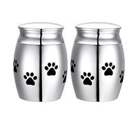 Deskium 2 urnas para cenizas de mascotas con huella pequeña, recuerdo de cremación de acero inoxidable para conmemoración, vial de almacenamiento de 1 x 0.6 pulgadas, tarro funerario para honrar a tus