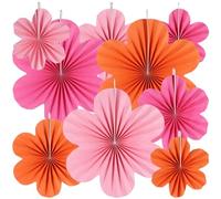 Deskium 9 abanicos de flores de papel, decoración de pared de papel rosa y naranja, decoración floral para fiesta de cumpleaños, ducha, boda, despedida de soltera, celebración de jardín al aire libre