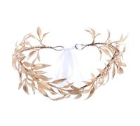 Deskium Corona de novia de hoja dorada, tocado vintage barroco hecho a mano, estilo elfo con cintas, 50 cm