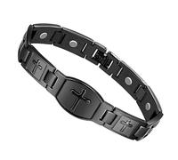 Deskium Elegante pulsera de acero de titanio con patrón de cruz negra, accesorio de terapia para hombre cristiano de 8.7 pulgadas