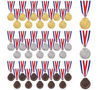 Deskium Medallas de premio, 36 medallas de bronce dorado y plateado de 2 pulgadas con cintas para el cuello, medallas de metal para ganadores del primer segundo y tercer lugar para deportes