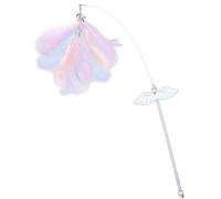 Deskium Varita interactiva de cuerda para gatos, juguete de ala de campana de plumas sintéticas para gatitos, palo de compromiso para ejercicio y juego, longitud total de 27.56 pulgadas