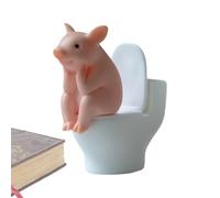 Desktop Animal Ornaments - Dibujos animados Pig Sitting on Toilet Figure, Miniature Animal Figura with Creative Design | for Kids Children Gift Desktop Home Decor Office Table Playroom Shelf Display