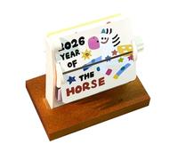 Desktop Calendar 2026 | 4.17In Desk Calendar Wooden Base Rotating Page Doodle Style Year of the Horse Paper ABS Wood Planner Decor | Office School Classroom