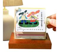Desktop Calendar 2026, Wooden Base Rotating Page Calendar, Year of the Horse 2026 Desk Decor, Functional Doodle Planner for New Year Holiday Planning Office School Classroom Dorm Apartment