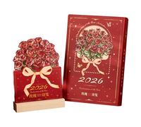 Desktop Calendar Aesthetic Office Decor - 2026 Rose Desk Planner | Wooden Base Monthly Daily Agenda Calendar For Home Office School Dorm Apartment New Year Decoration Agenda Schedule Party Favors