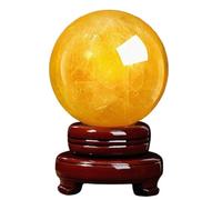 Desktop Decoration Crystal Gemstone Ball Sphere Citrine Crystal Ball with Wooden Base Feng Shui Office Living Room Ornaments,10cm